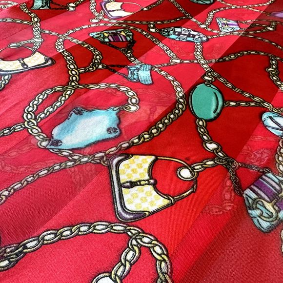 Fun Red Scarf 60" x 13" Striped Satin Sheer Decor Purses Chains Boots Hats - Picture 3 of 11